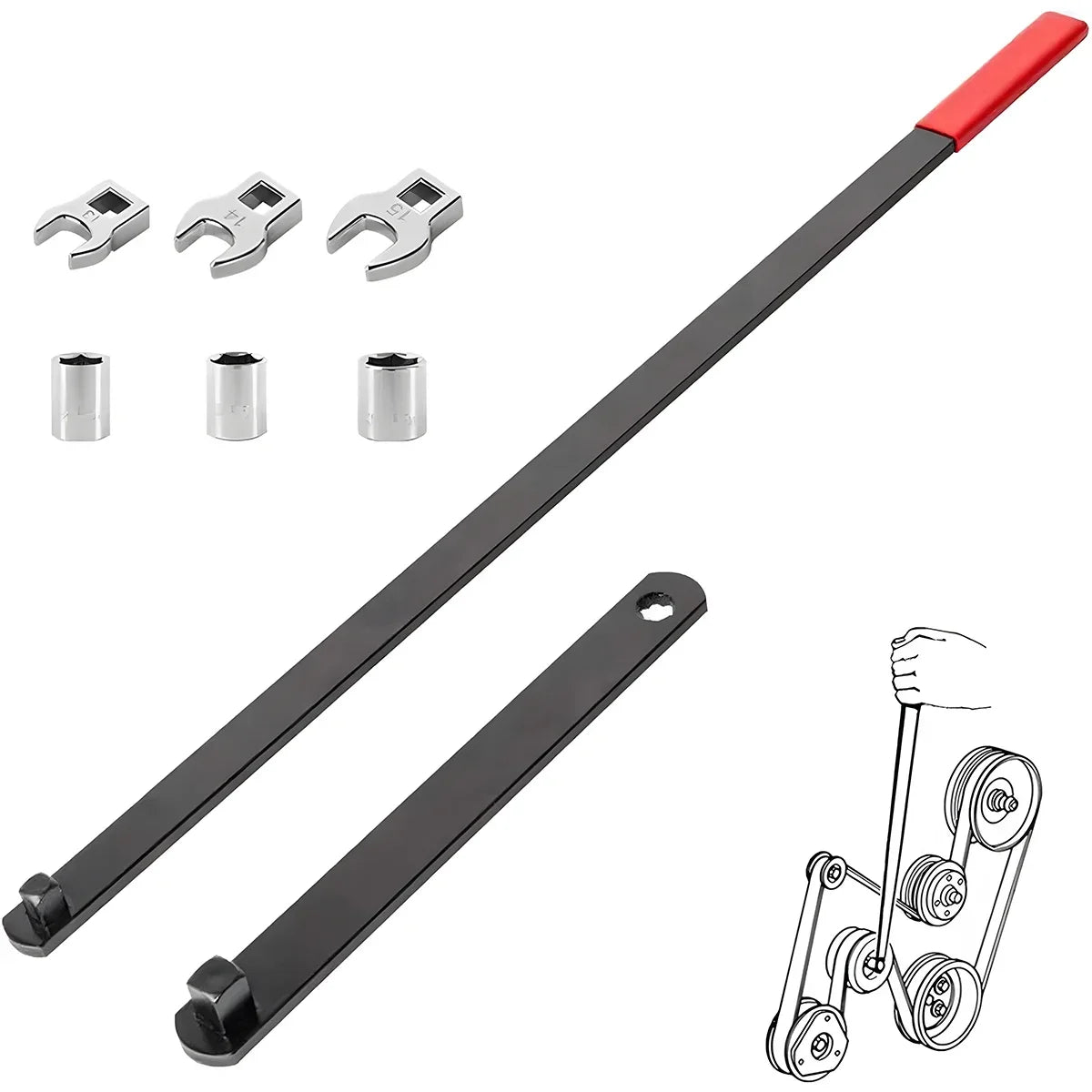 8-Piece Serpentine Belt Tensioner Tool Kit 3/8" & 1/2" Drive Automotive Tool Kit Richie's 8pcs