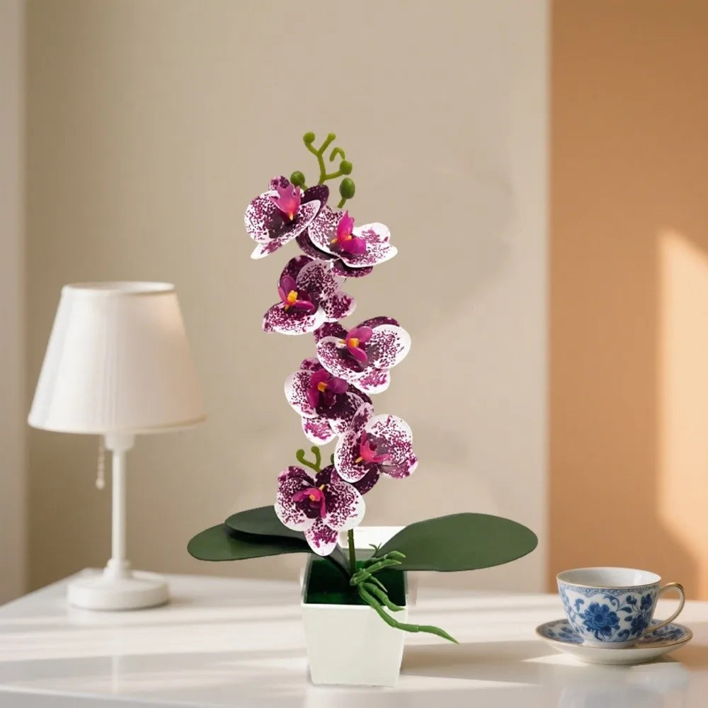 Artificial Pink Orchid Potted Plant – 7 Blooms, White Pot Artificial Potted Plant Richie's Style E