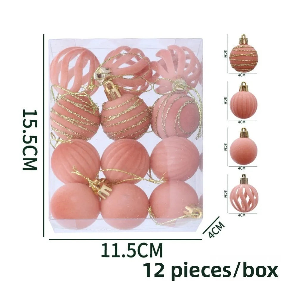 12pcs Foam Christmas Ball Ornaments 6cm Xmas Tree Pendants Christmas Ornaments Richie's Pink