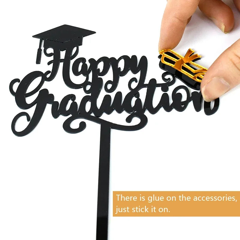 Black Acrylic Graduation Cake Topper – Gold Cap & Diploma Graduation Cake Topper Richie's
