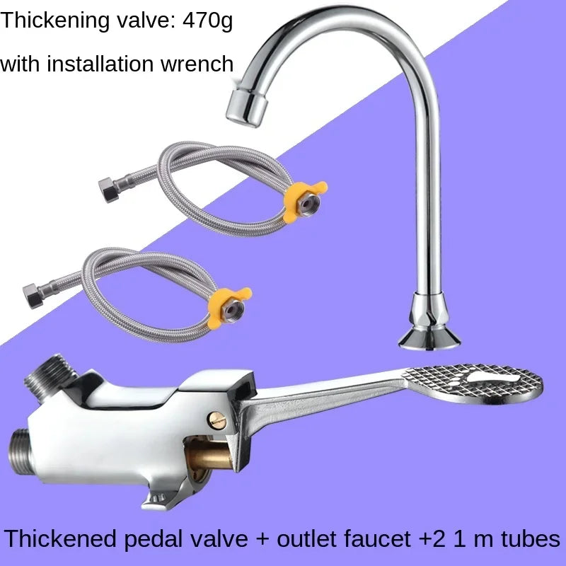 Brass Foot-Operated Faucet – Hands-Free Single Cold Basin Tap Foot-Operated Faucet Richie's Foot pedal set 100cm