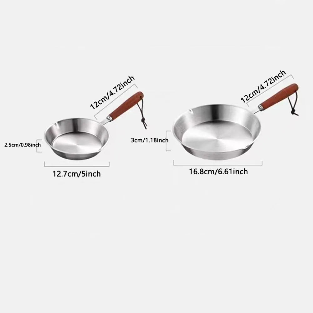304 Stainless Steel Mini Frying Pan | Wooden Handle Skillet Stainless Steel Skillet Richie's