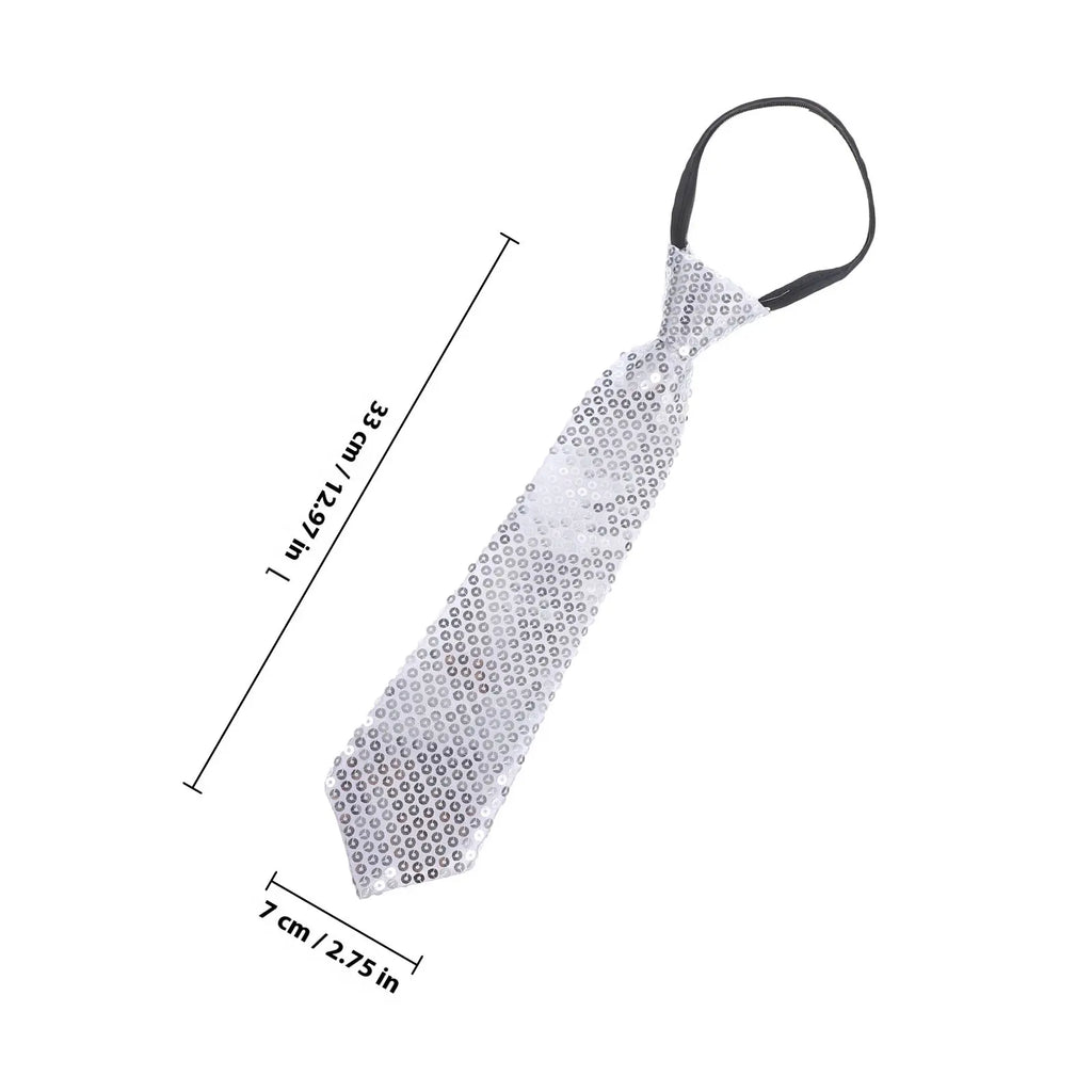 Sequin Necktie Cosplay Party Costume Tie – Silver Sparkle Costume Necktie Richie's