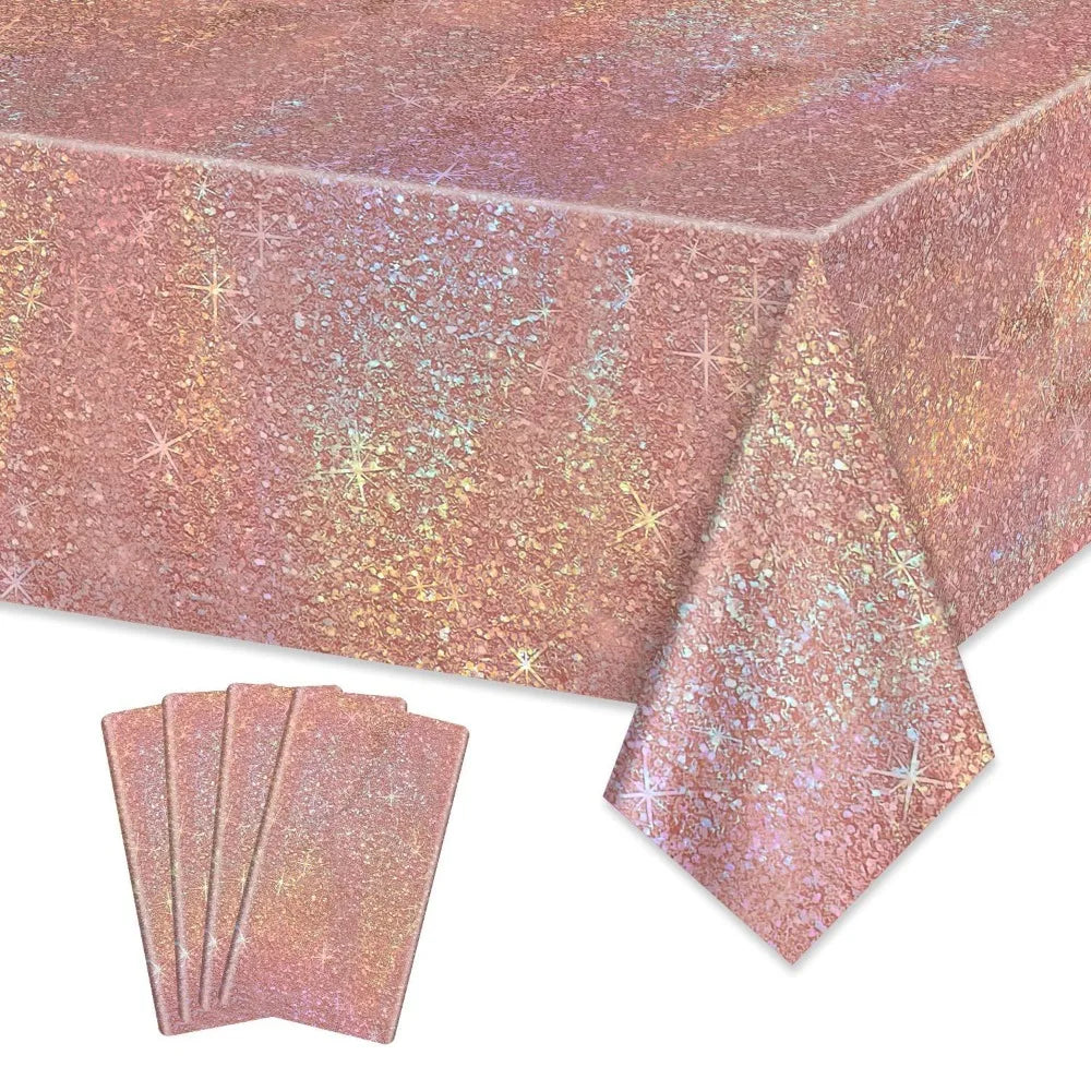 Laser Foil Disposable Party Tablecloth – Shiny Table Cover Disposable Tablecloth Richie's Rose Gold-1pc