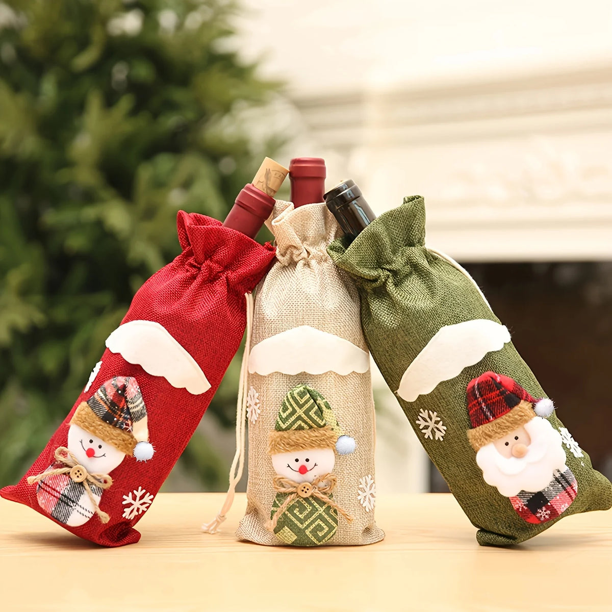 Christmas Wine Bottle Bags – Santa, Plaid & Floral | 1 or 3 Pcs Holiday Bottle Bag Richie's