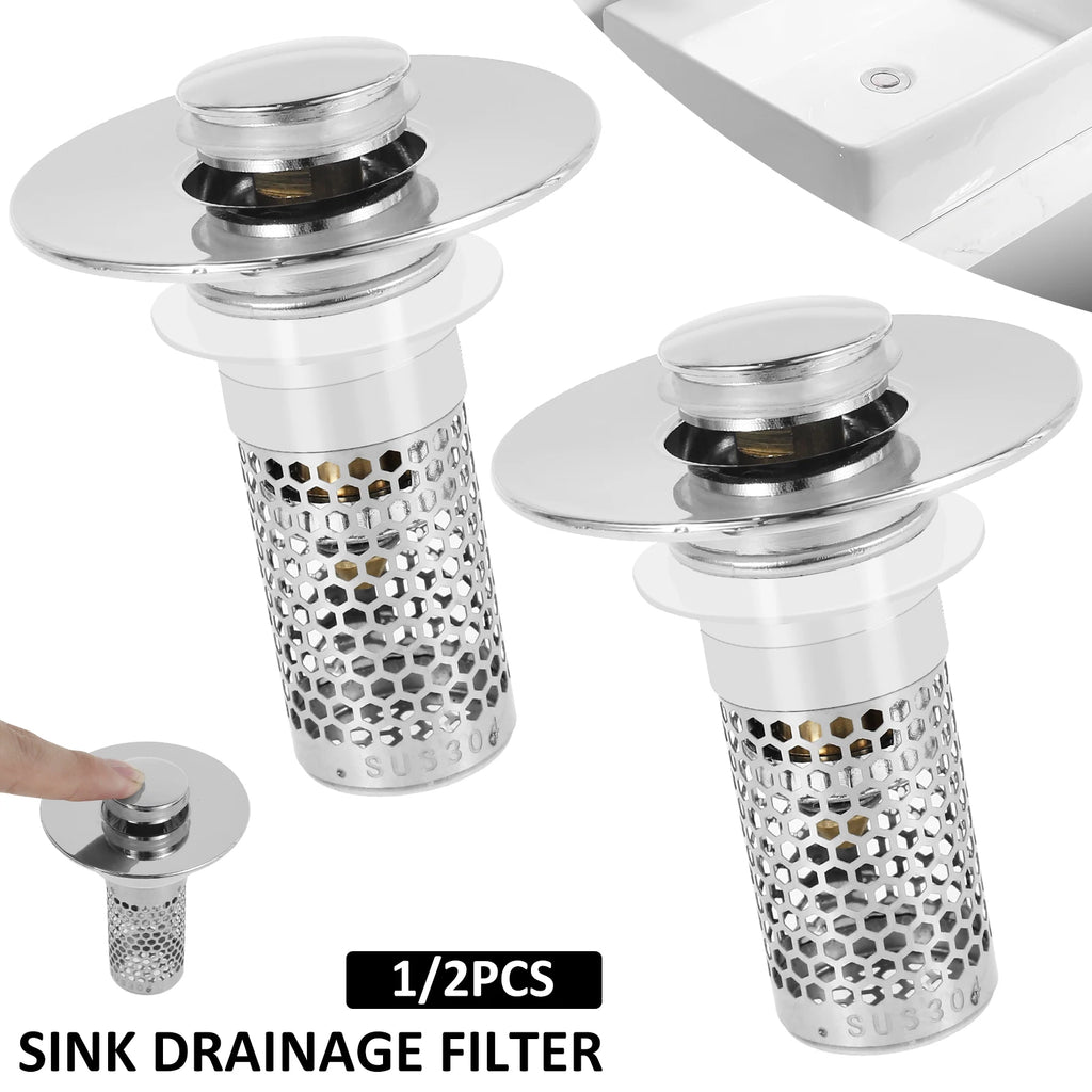 Stainless Steel Pop-Up Sink Stopper & Drain Strainer Basket Sink Drain Strainer Richie's