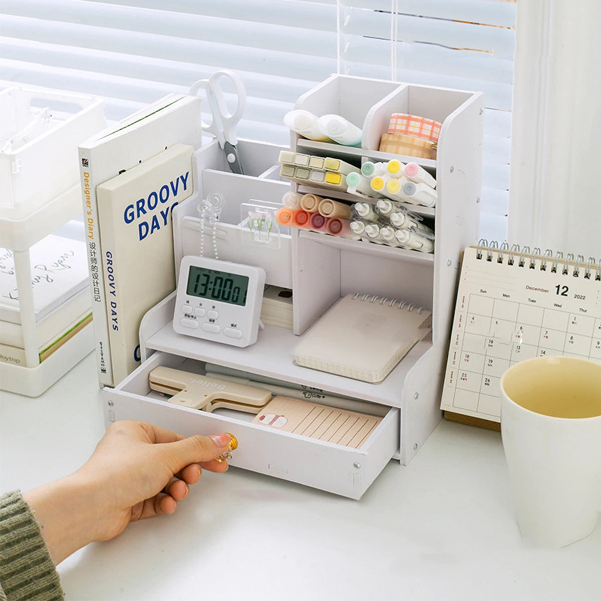 White Desk Organizer with Drawer & Multi-Compartment Storage Desk Organizer Richie's