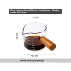 Glass Espresso Measuring Cup with Wood Handle – ML & OZ Espresso Measuring Cup Richie's B