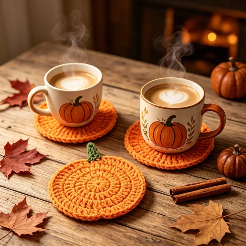 Crochet Pumpkin Coasters – Handmade Knit Fall Decor Set Crochet Coaster Set Richie's