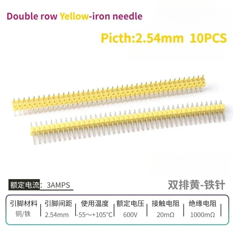 10PCS Color Gilded Pin Headers 2.54mm Single & Double Row Set PCB Pin Headers Richie's YellowIron2 10PCS