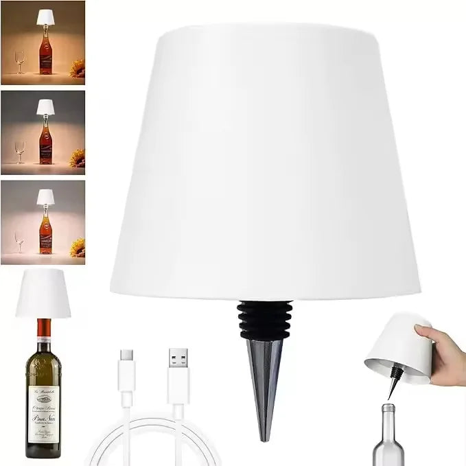 Wireless Wine Bottle LED Lamp – Touch Dim, Type-C Rechargeable LED Table Lamp Richie's White
