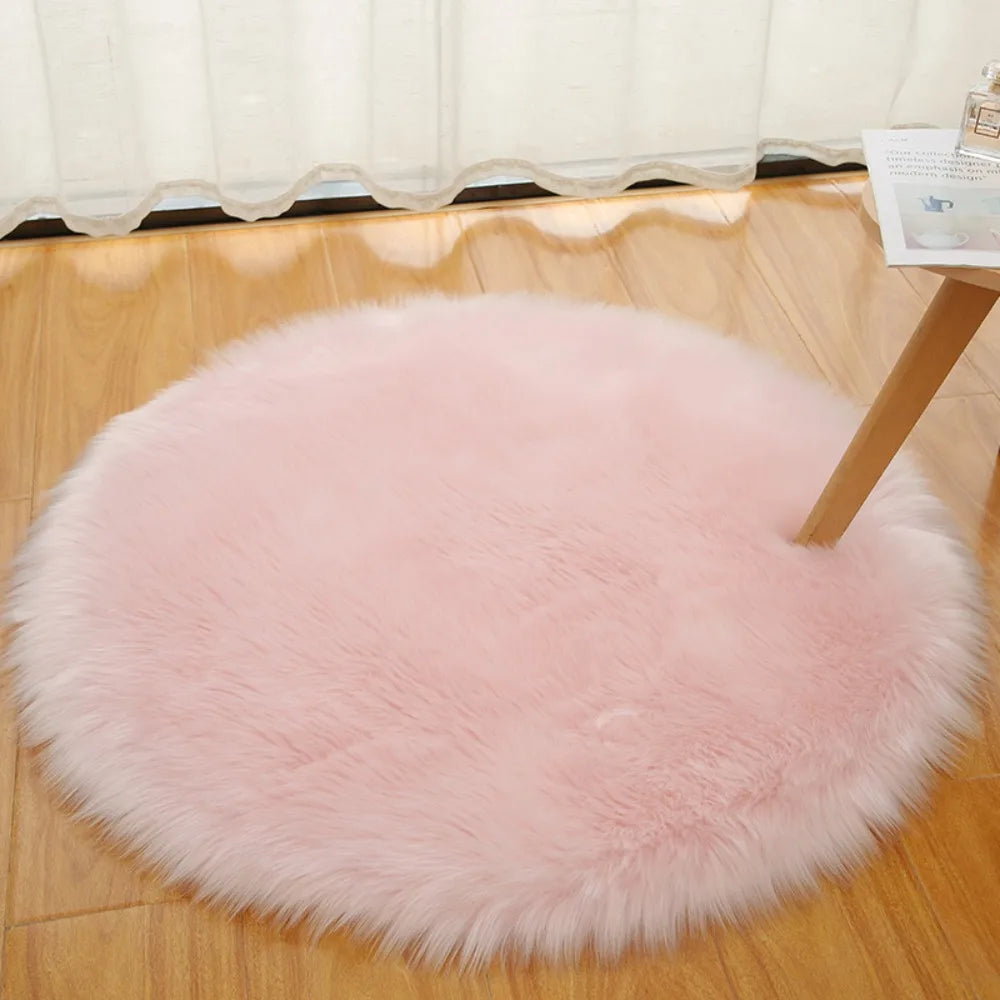 Soft Round Fluffy Rug 30/50/70cm Faux Wool Bedside Chair Mat Round Fluffy Rug Richie's Pink-50cm