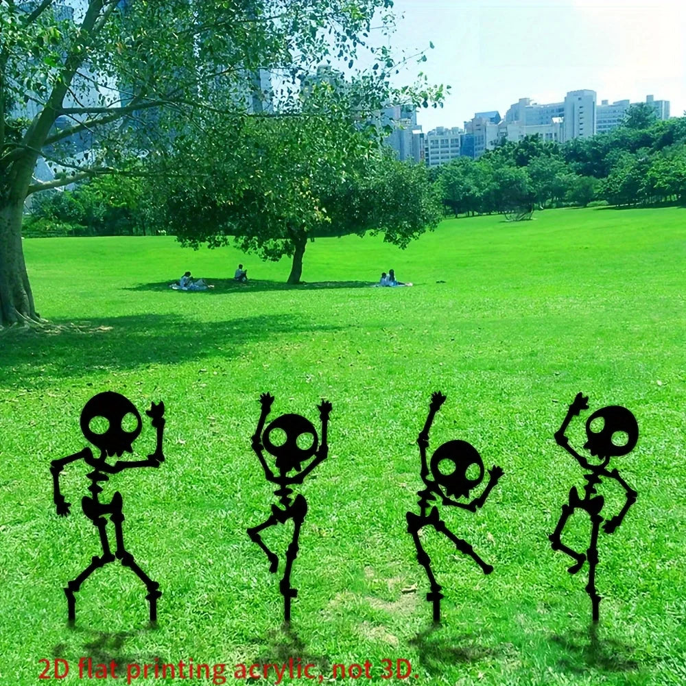 4pc Dancing Skeleton Garden Stakes – Halloween Lawn Decor Set Halloween Garden Stakes Richie's