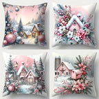 4-Piece Christmas Pillowcase Set – Poinsettia & Snowman Zipper Holiday Pillowcase Set Richie's 4 Pcs 450mm*450mm