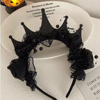 Black Rose Lace Crown Headband – Gothic Halloween Headpiece Costume Hair Accessory Richie's 1pc