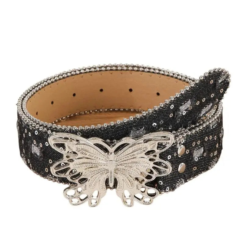 Retro Sequin Punk Waist Belt – Wide Denim & Alloy Buckle Fashion Waist Belt Richie's