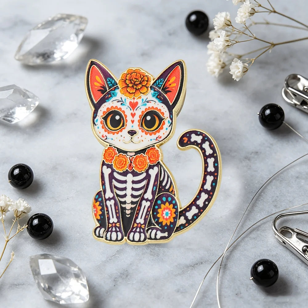 Day of the Dead Skeleton Cat Enamel Pin | Día de Muertos Enamel Lapel Pin Richie's