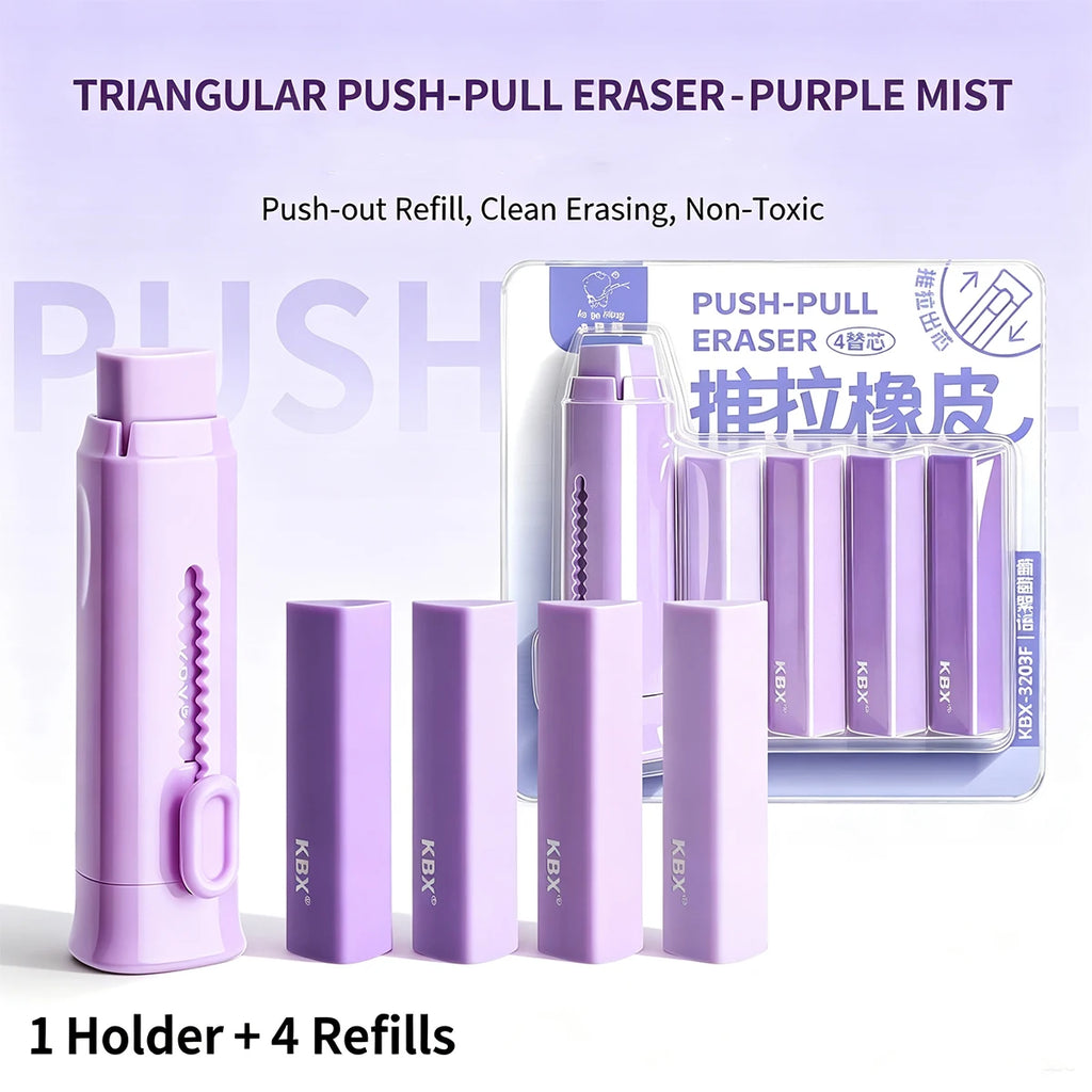 Retractable Pencil Eraser Set | Purple Triangular + 4 Cores Retractable Eraser Set Richie's