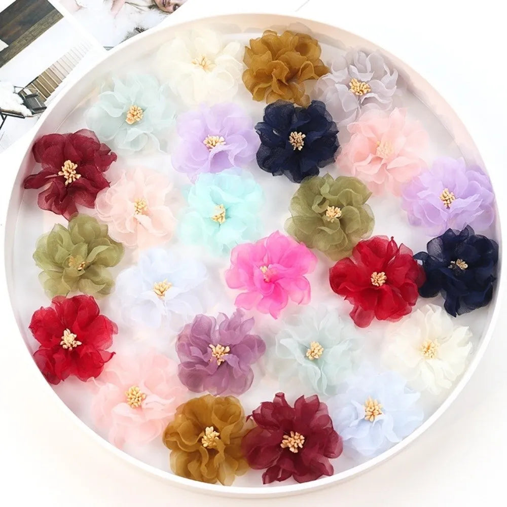 10Pcs Organza Flower Appliques 3D Mesh Sewing Patches 5.5cm Fabric Flower Appliques Richie's