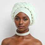 Double Braid Halo Turban Cap – African Headwrap for Women Turban Headwrap Richie's White