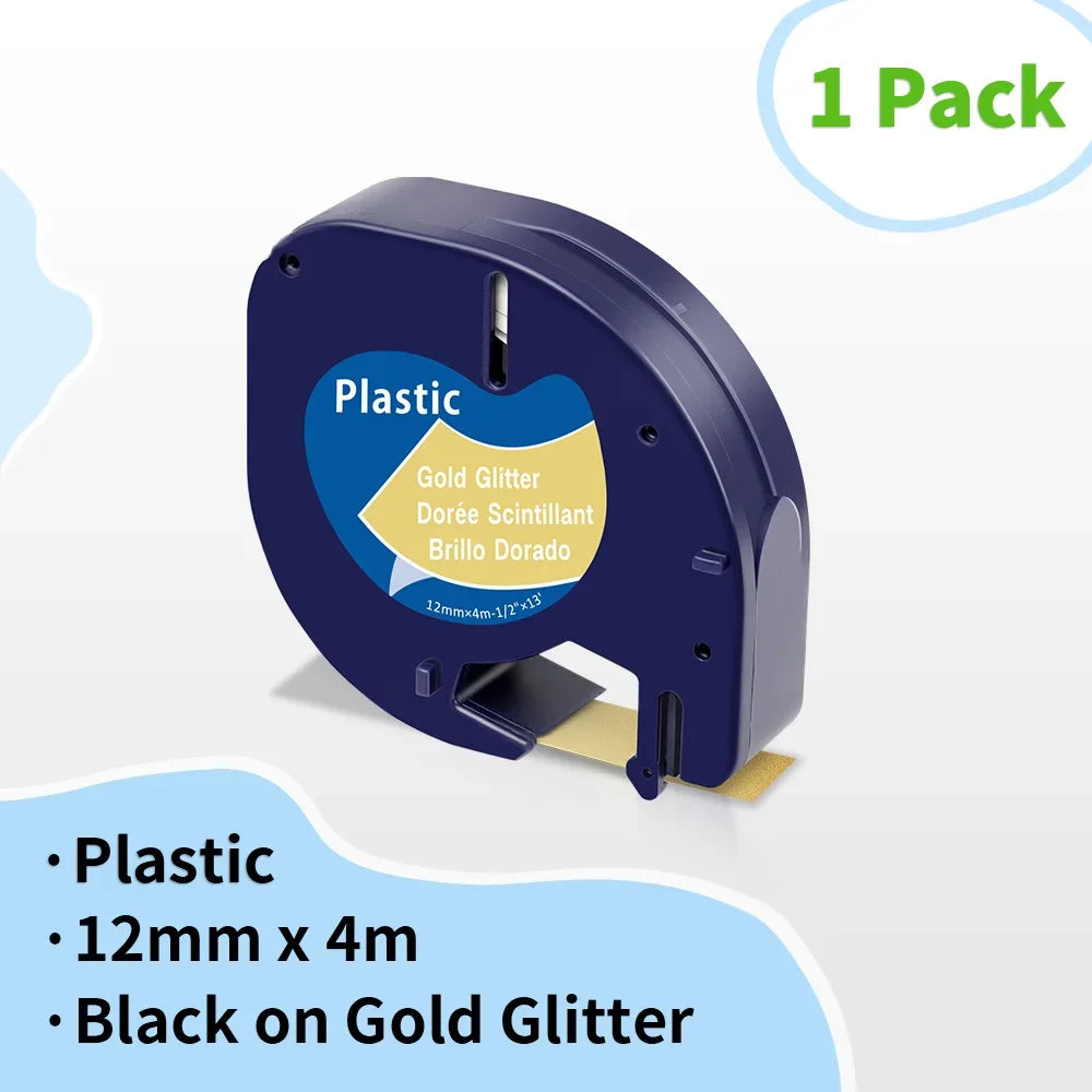 Dymo LetraTag 12mm Compatible Label Tape White – 91201/91200 Label Maker Tape Richie's Golden Glitter