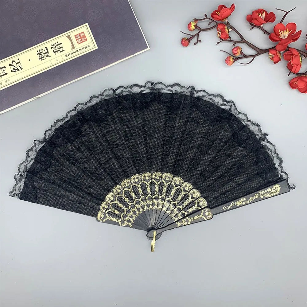 Lace Folding Hand Fan Tassel Floral Pattern – Gift & Photo Prop Decorative Folding Fan Richie's 1