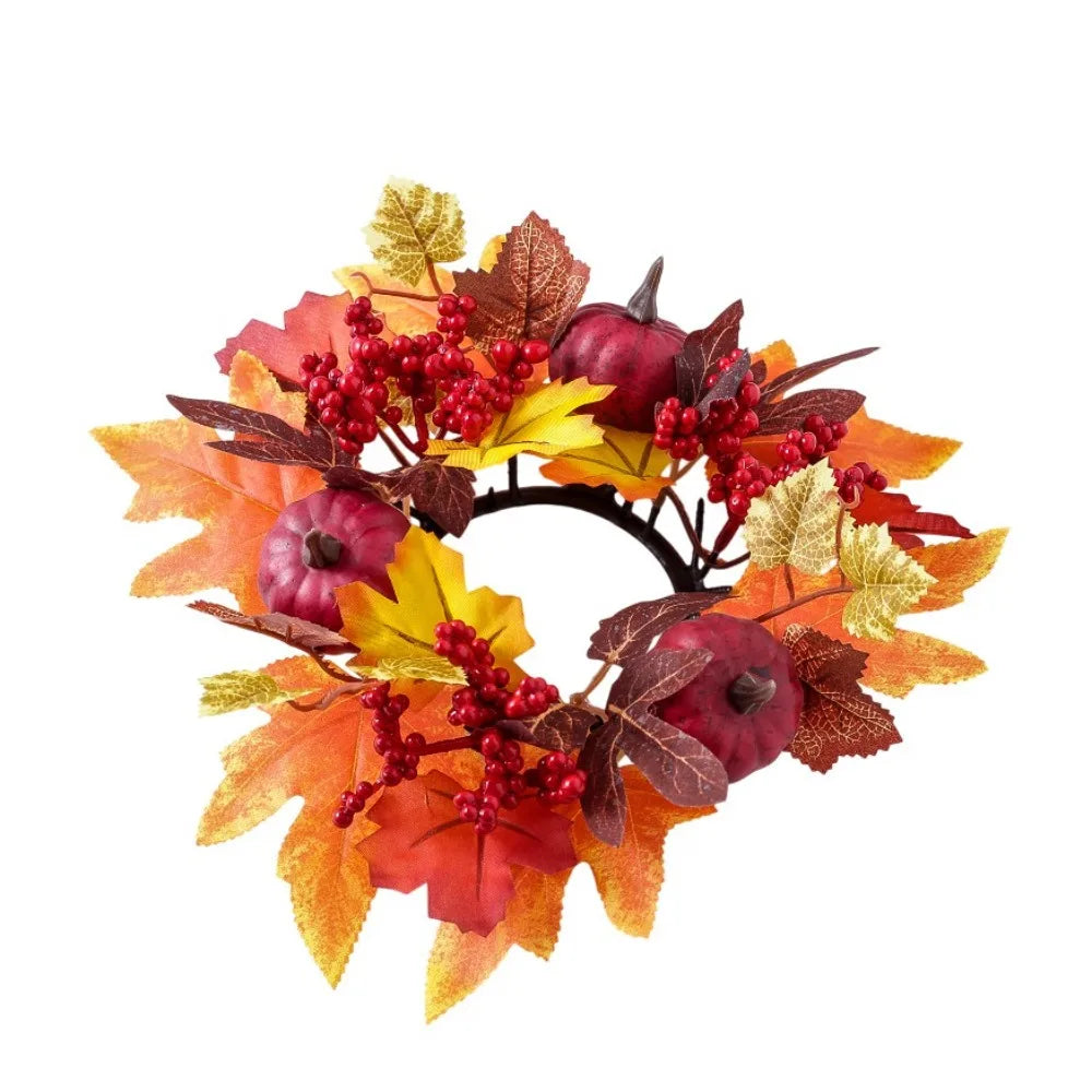 Autumn Maple Leaf Candle Wreath Ring – Harvest Table Centerpiece Candle Wreath Ring Richie's Style-5