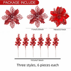 3-Layer Glitter Artificial Christmas Flower Bouquet Set Christmas Flower Bouquet Richie's Red