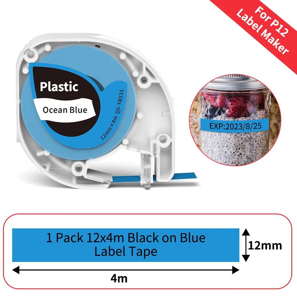 12mm Label Tape for Phomemo P12 & Dymo LetraTag – 4m