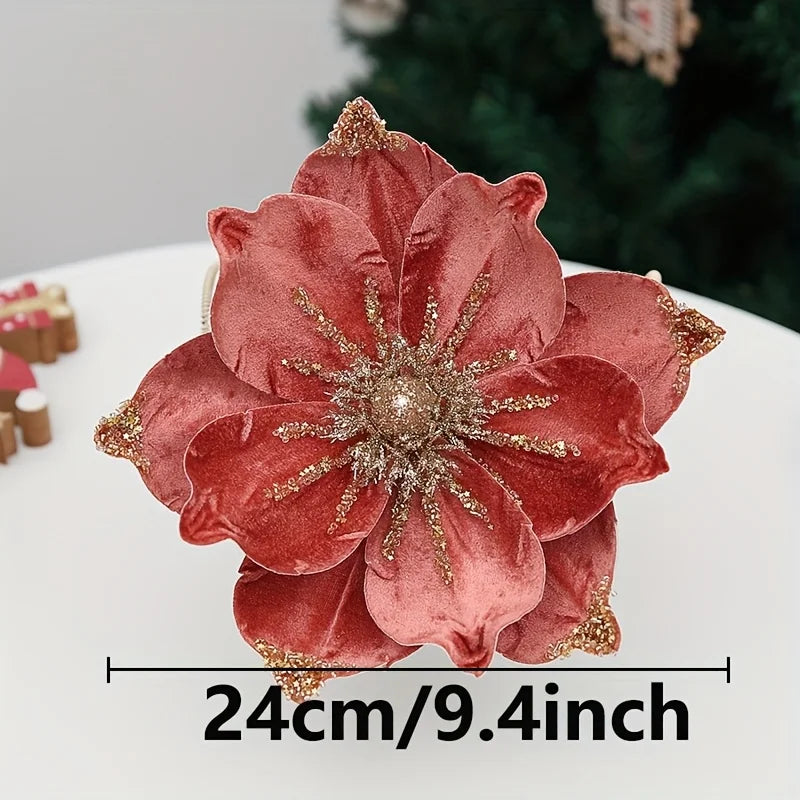 Artificial Glittery Poinsettia & Magnolia Stems | Xmas Décor Artificial Flower Stems Richie's