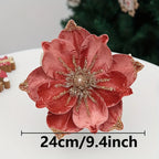 Artificial Glittery Poinsettia & Magnolia Stems | Xmas Décor Artificial Flower Stems Richie's