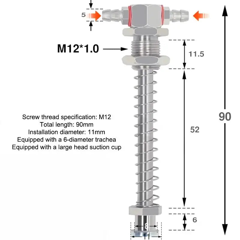 Robotic Arm Suction Cup M12/M10 T-Shape Spring Buffer Sucker Rod Industrial Suction Cup Richie's M12 90cm