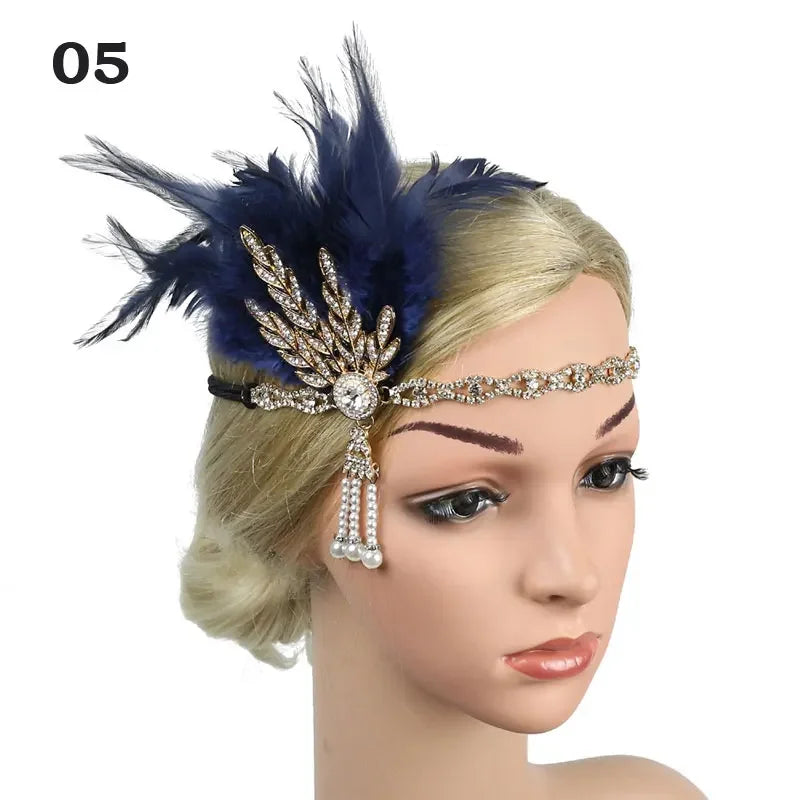 Women's Feather Flapper Headband – 1920s Vintage Rhinestone Feather Flapper Headband Richie's 05