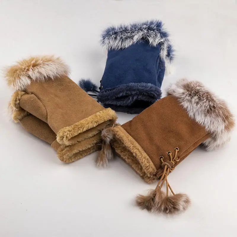 Women's Plush Fingerless Gloves – Warm Winter Wrist Mittens Fingerless Winter Gloves Richie's
