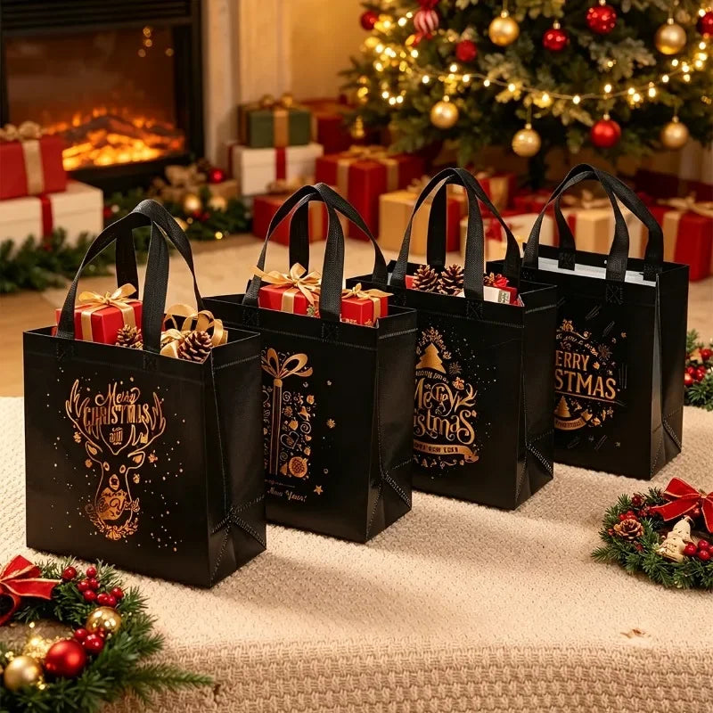 Black Christmas Tote Bags | Merry Xmas Non-Woven Gift Bags 4pk Christmas Gift Bags Richie's