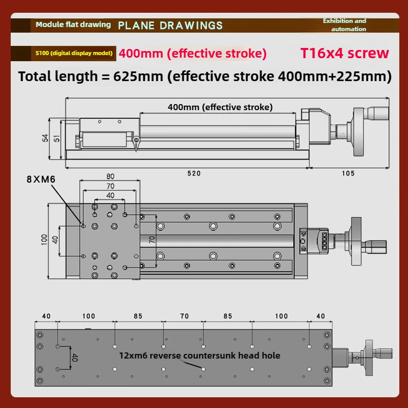 XYZ Manual Linear Slide Table Digital Display & Handwheel S100 Linear Slide Table Richie's S100-400MM-H