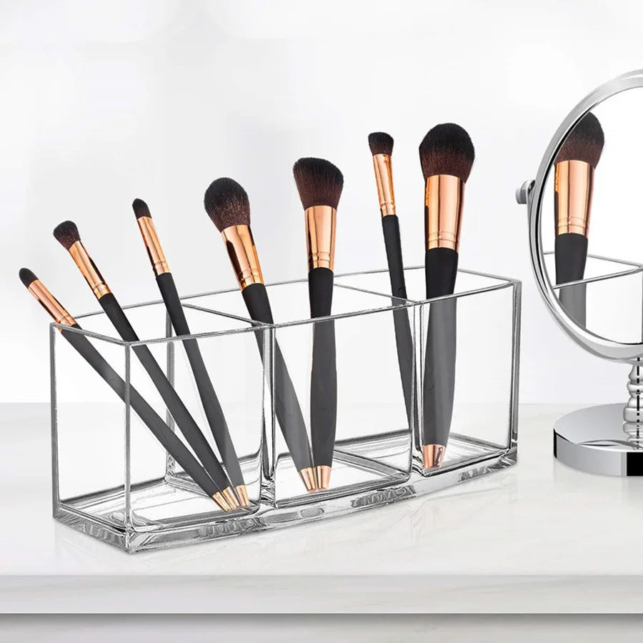 Clear 3-Grid Makeup Organizer – Lipstick & Cosmetic Holder Makeup Organizer Box Richie's