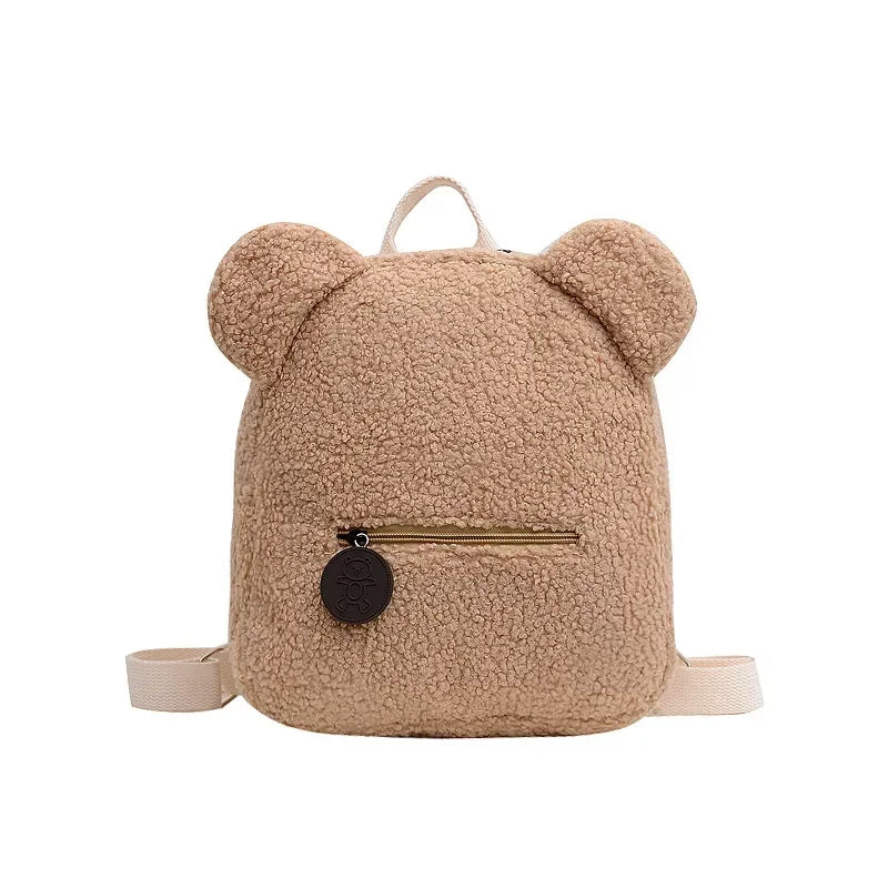 Bear Ear Fleece Backpack for Kids Girls – Cute Plush Daypack Kids Plush Backpack Richie's Khaki