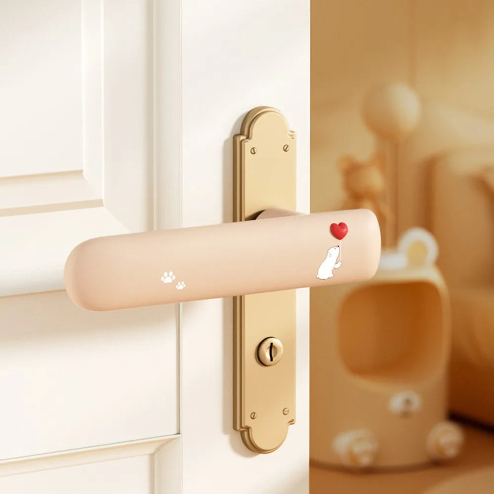 Cute Cat Silicone Door Knob Cover – Wall Protector Sleeve Door Knob Cover Richie's Apricot-Left