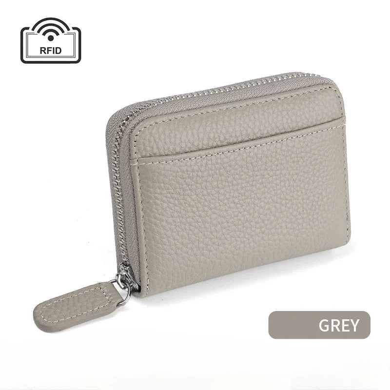 RFID Blocking Leather Card Wallet 14/20 Slots Zipper Coin Purse Card Holder Wallet Richie's Grey-20card