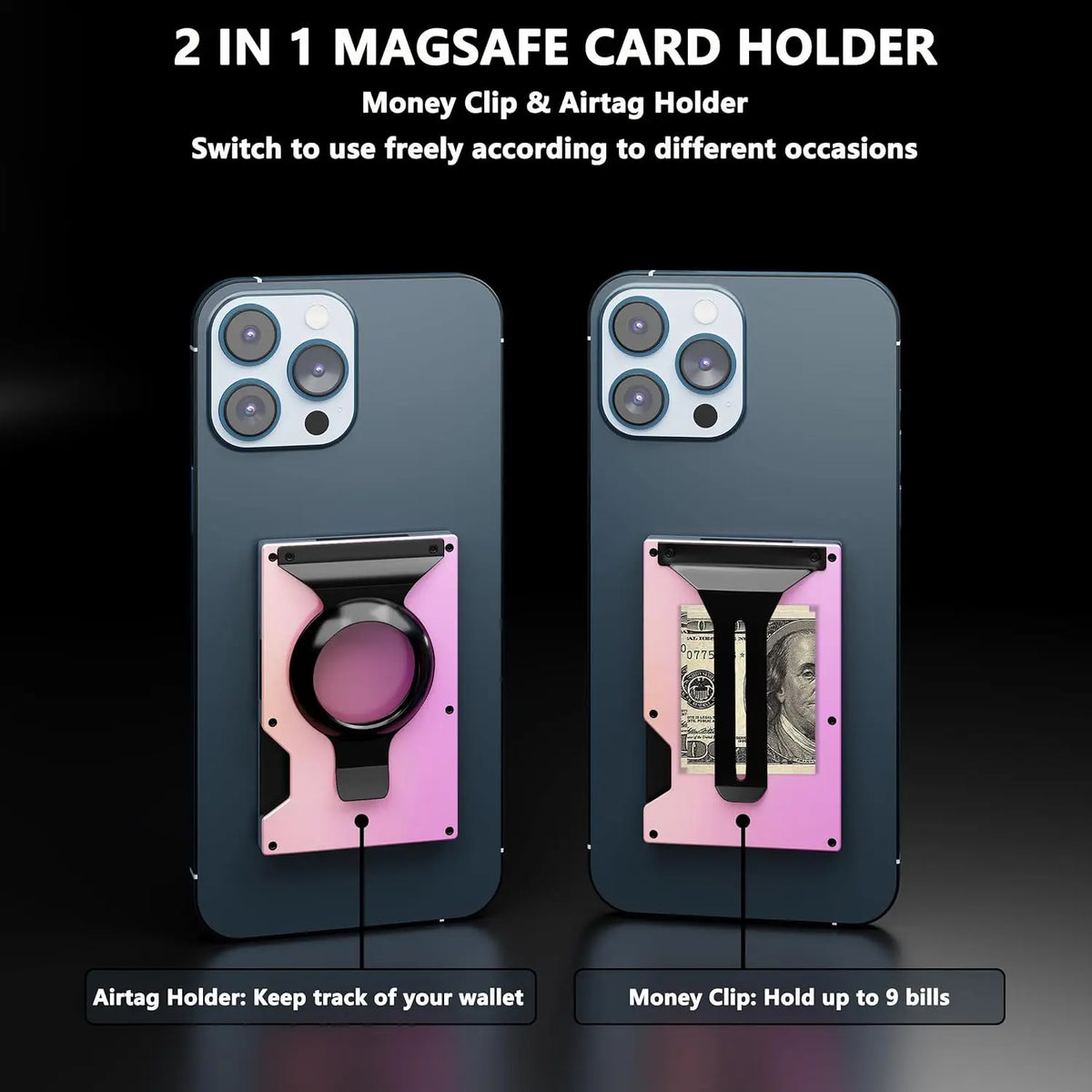 Zeeker 5-in-1 Minimalist Wallet with AirTag Slot & Money Clip Minimalist Wallet Richie's Pink