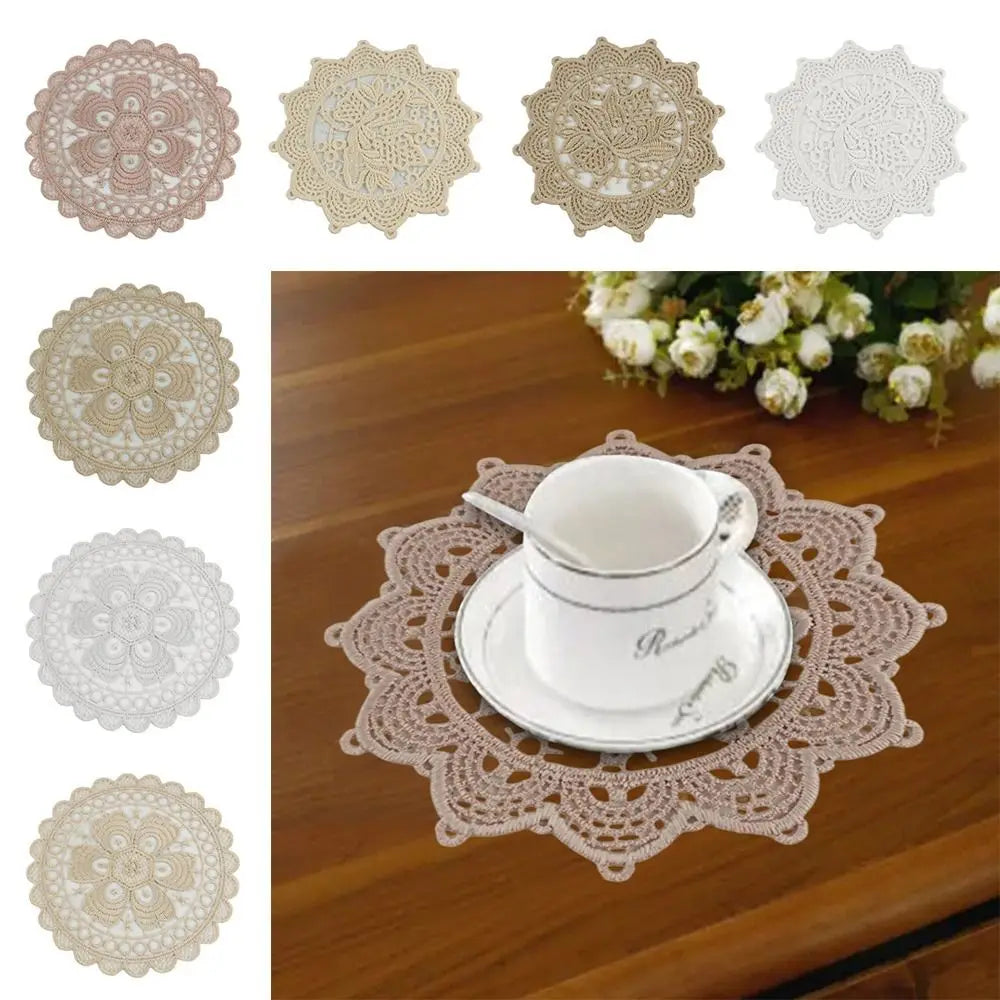 Lace Embroidered Round Coaster – Retro Vintage Cloth Dining Mat Embroidered Coaster Richie's