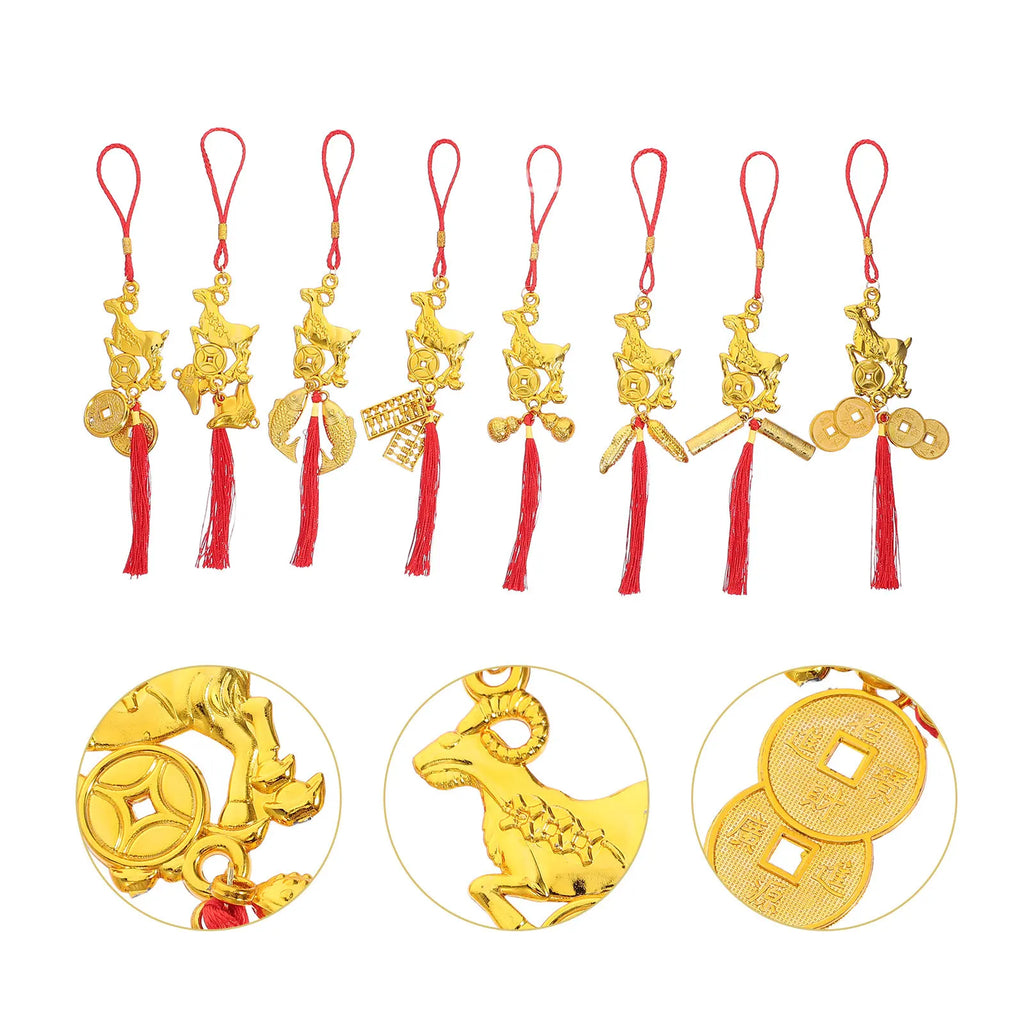 8Pcs Chinese Zodiac Goat Tassel Pendants Feng Shui Charms 2027 Feng Shui Hanging Charm Richie's Default Title