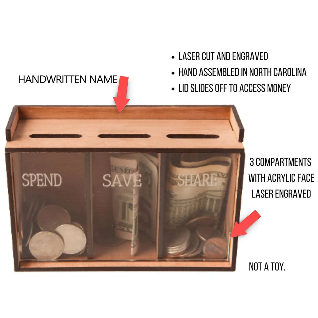 Wooden 3-Compartment Coin Bank Box with Removable Lid Wooden Coin Bank Richie's