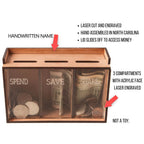 Wooden 3-Compartment Coin Bank Box with Removable Lid Wooden Coin Bank Richie's