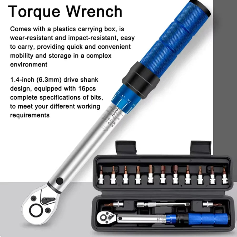 1/4" Ratchet Torque Wrench 2-24N.m with 13-Piece Bit Set Torque Wrench Richie's