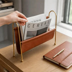 Gold Metal Frame Desktop Organizer with PU Leather | Home & Office Desktop Storage Organizer Richie's
