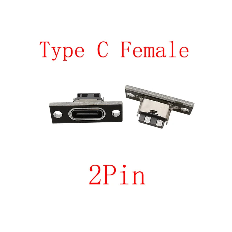 USB-C Female Soldering Connector 2/4/6 Pin with Fixing Plate USB-C Connector Richie's 2Pin Black 5Pcs Type C Female
