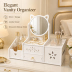 Cat Ear Makeup Organizer with Mirror & Drawers – White Makeup Organizer Richie's Default Title