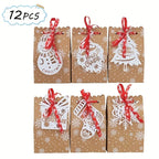 12 Christmas Kraft Paper Gift Bags with Tags & Ribbon Christmas Gift Bags Richie's Mixed 12 Pcs